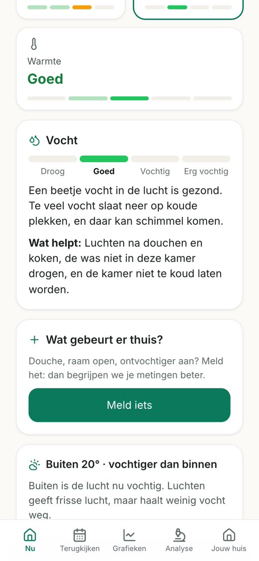 Uitleg bij de tegel Vocht: wat droog, goed en te vochtig betekent en wat helpt
