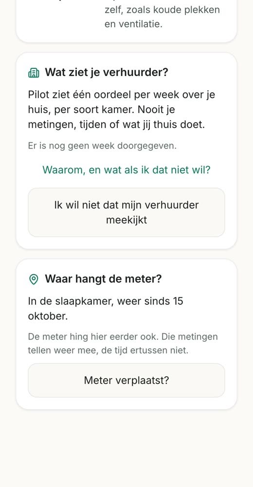 Het blok Wat ziet je verhuurder? in de app, met de knop Ik wil niet dat mijn verhuurder meekijkt